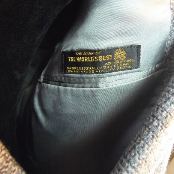 Vintage Hart Schaffner & Marx 100% Wool Blue Tone Tweed Sports Jacket Coat - Picture 5 of 12